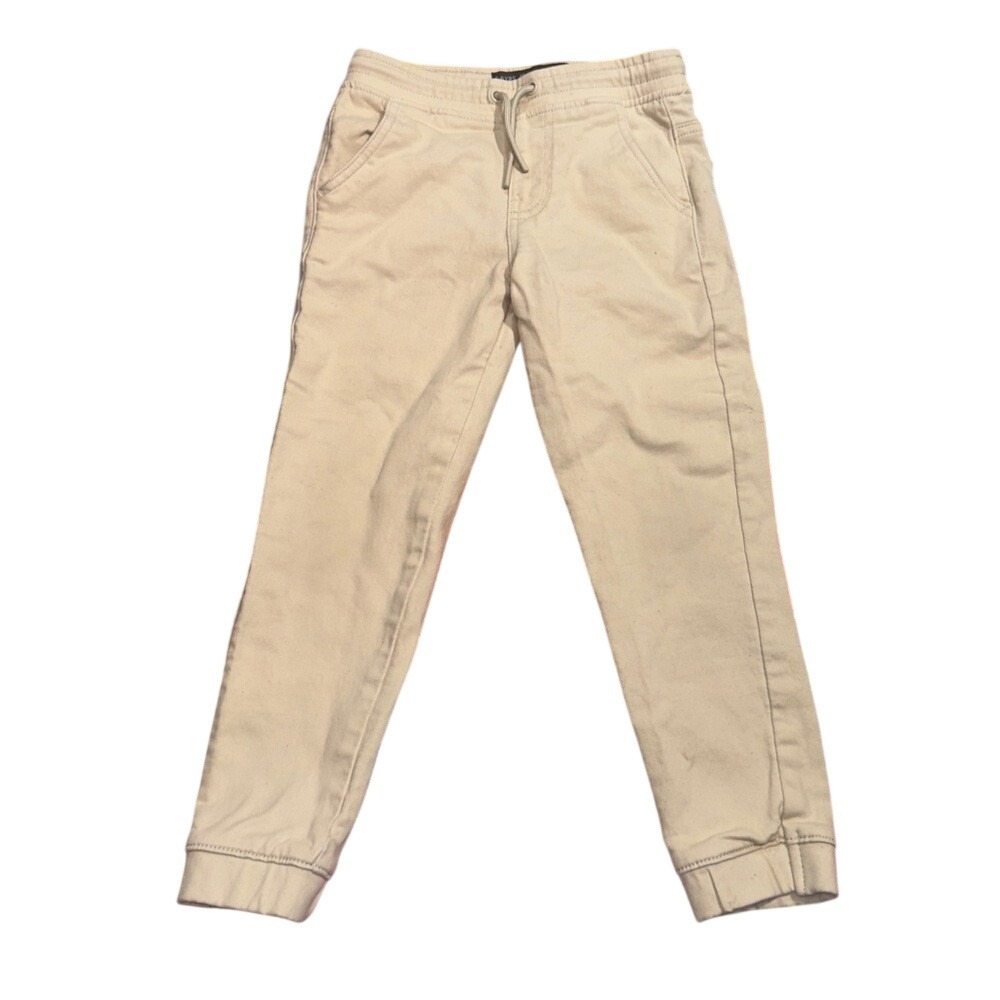 Denim & Co Boys Cream Jogger Pants Size 6 116cm Khaki Twill Drawstring Cuffs